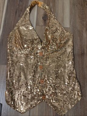 Gold Sequin Halter Top